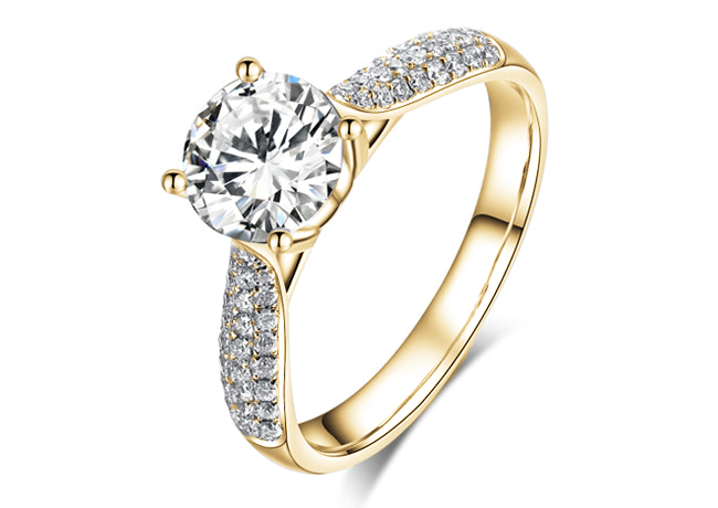 Triple Row Diamond Micro-Pavé 4-Prong Solitaire Engagement Ring
