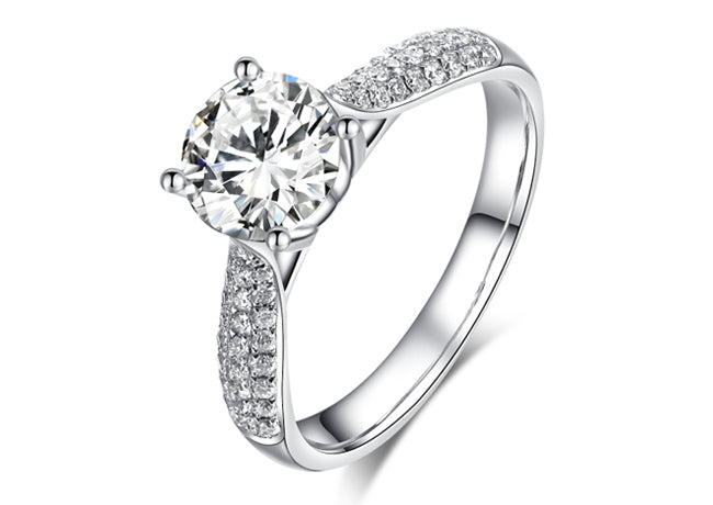 Triple Row Diamond Micro-Pavé 4-Prong Solitaire Engagement Ring