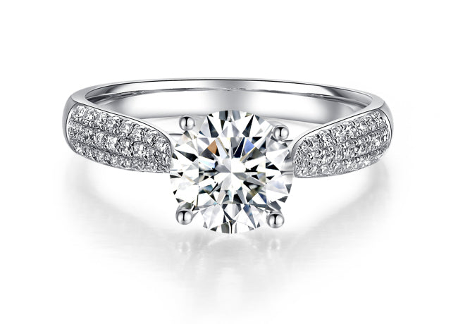 Triple Row Diamond Micro-Pavé 4-Prong Solitaire Engagement Ring