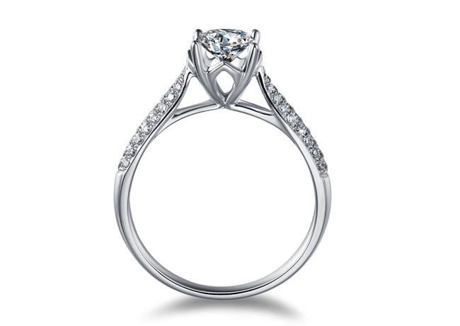 Triple Row Diamond Micro-Pavé 4-Prong Solitaire Engagement Ring