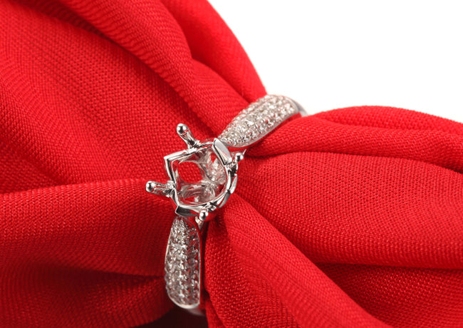 Triple Row Diamond Micro-Pavé 4-Prong Solitaire Engagement Ring