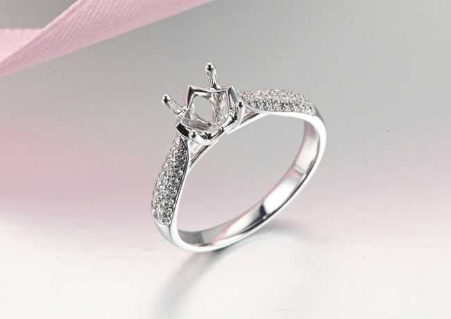 Triple Row Diamond Micro-Pavé 4-Prong Solitaire Engagement Ring