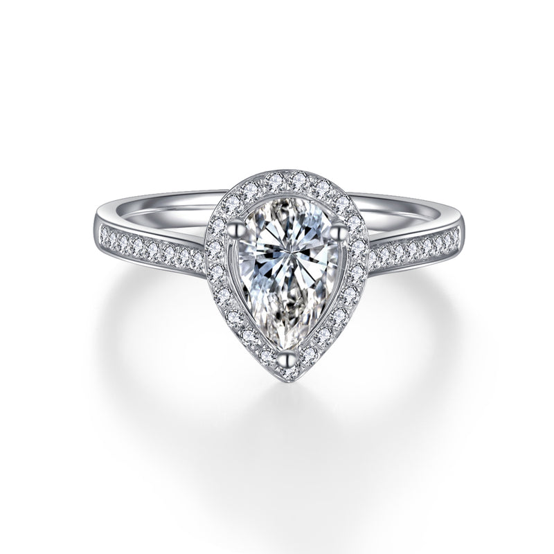 Classic Pear-Shaped Diamond Halo Setting Engagement Ring